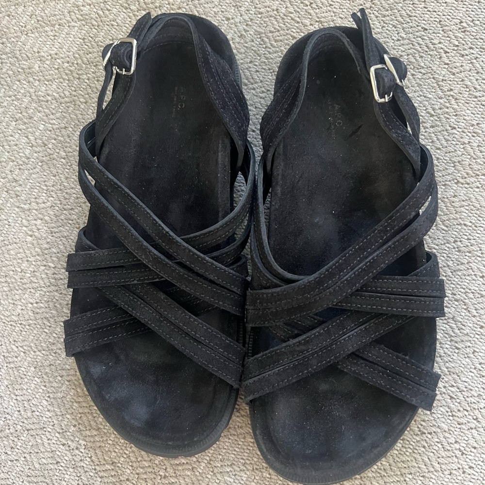 A.P.C. Rue Madame Paris Elena Sandal Black Suede Strappy Size 39 Portugal